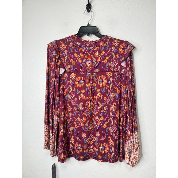DEMOCRACY TOP PLUS SIZE 3X FLORAL PLACEMENT PRINT LONG SLEEVE RUFFLE KNIT SOFT - Picture 3 of 6
